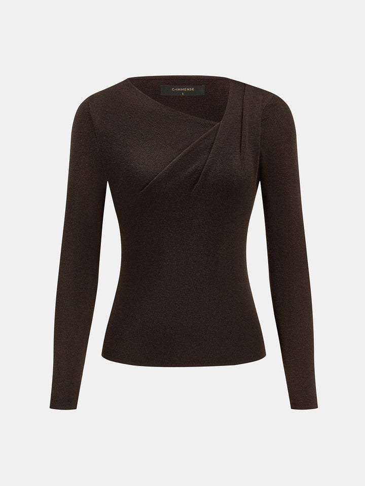 Asymmetric Neck Long‑Sleeve Knit Top