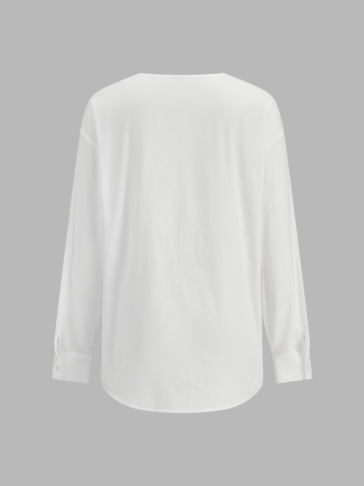 Asymmetric Turtleneck Knit Vest & Cotton Shirt Set