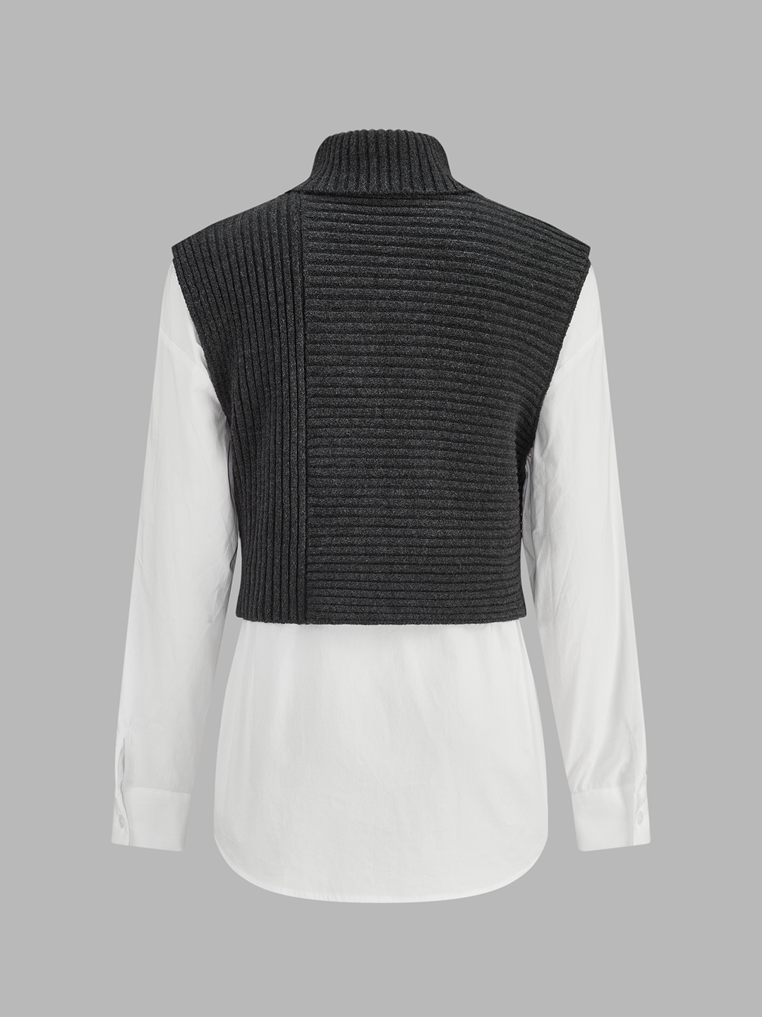 Asymmetric Turtleneck Knit Vest & Cotton Shirt Set