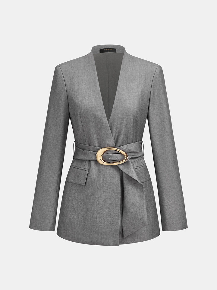 V‑Neck Belted Wrap Blazer