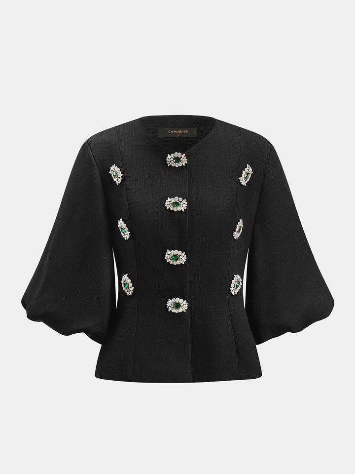 Rhinestone Embellished Puff Sleeve Jacket