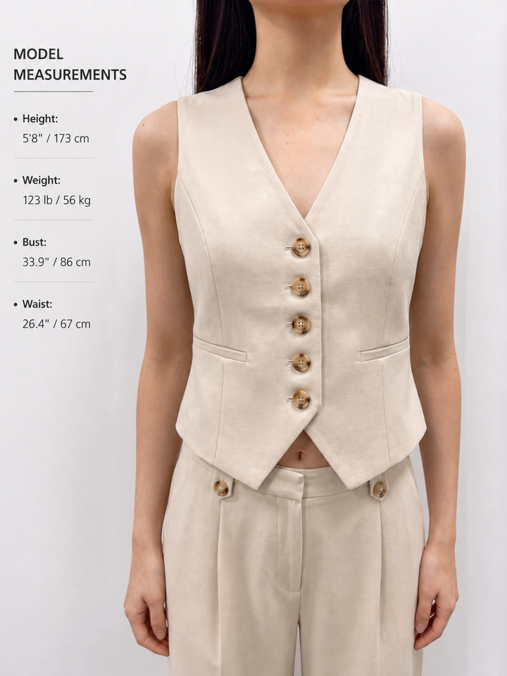 V-neck button-front cropped fitted vest and wide-leg trousers set