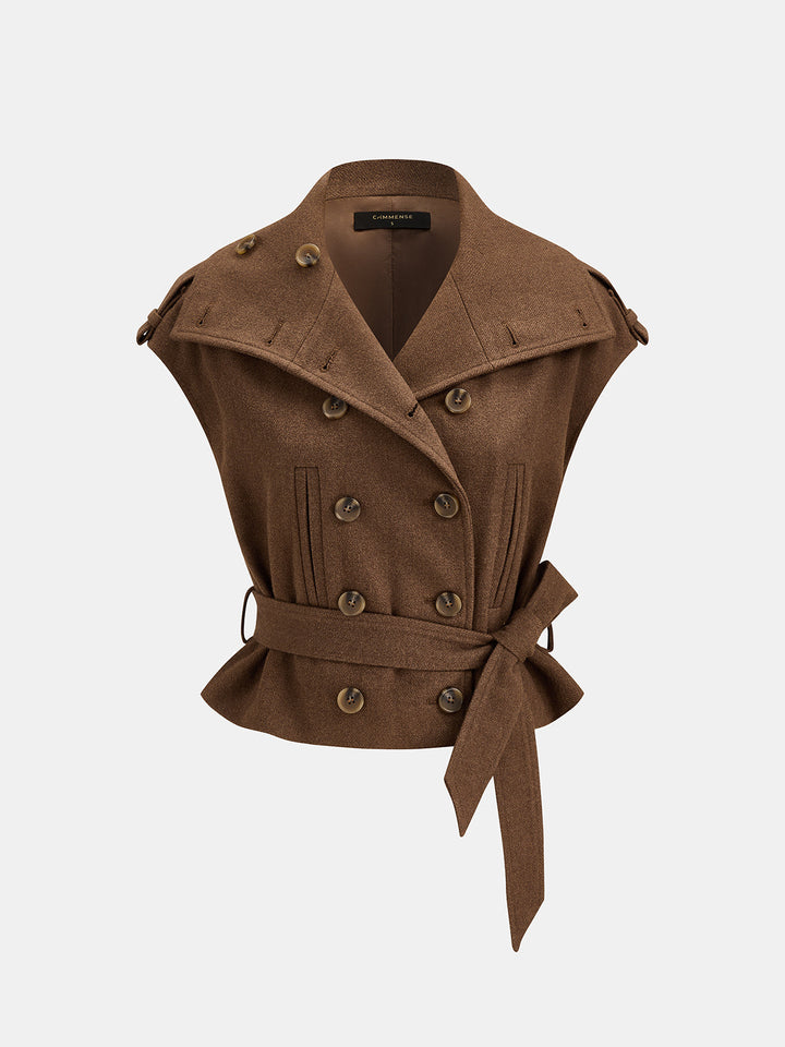 Belted Double-Breasted Trench Vest
