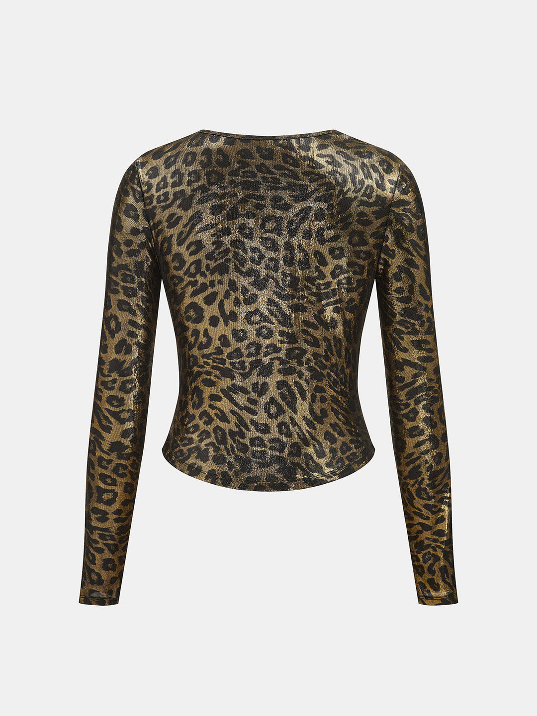 Shiny Leopard Cowl Neck Long Sleeve Top
