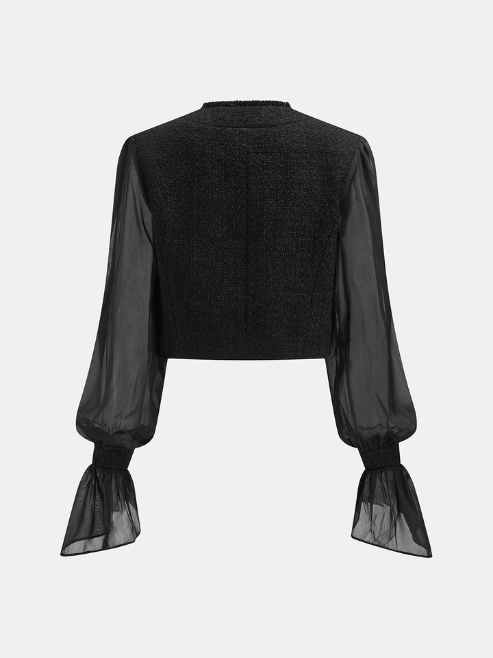 Sheer Sleeve Napoleon Wool Blend Cropped Jacket