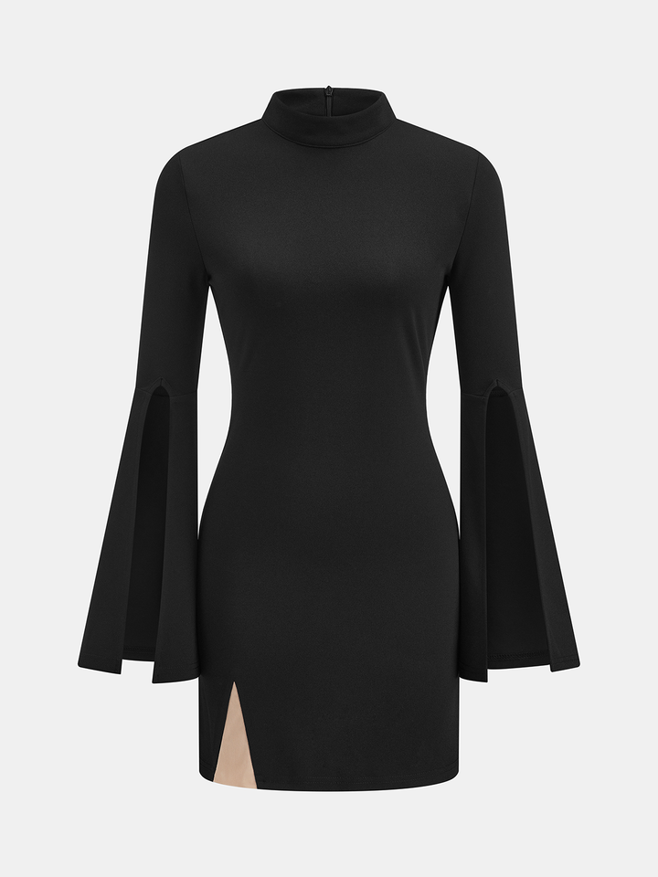 High Neck Split Sleeve Mini Dress