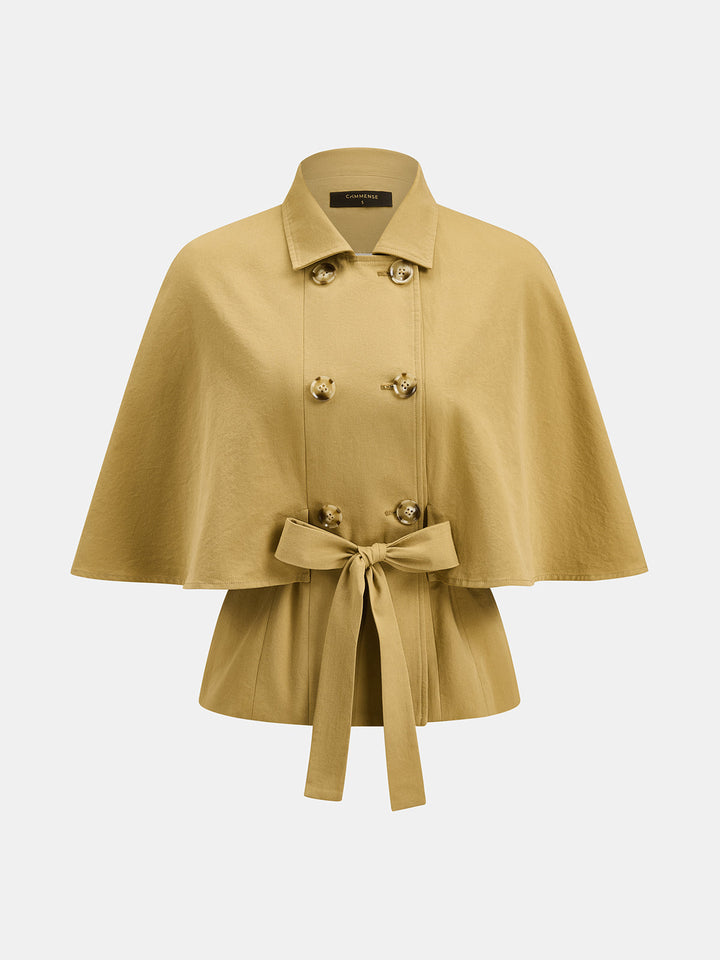 Layered Cape‑Design Tie‑Waist Trench Coat