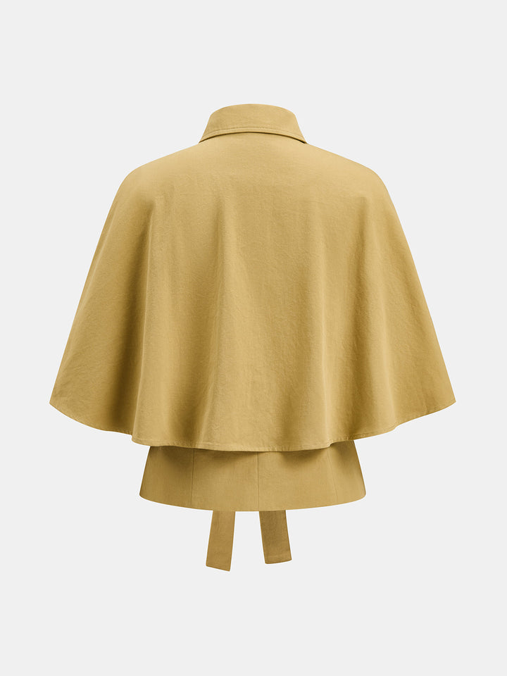 Layered Cape‑Design Tie‑Waist Trench Coat