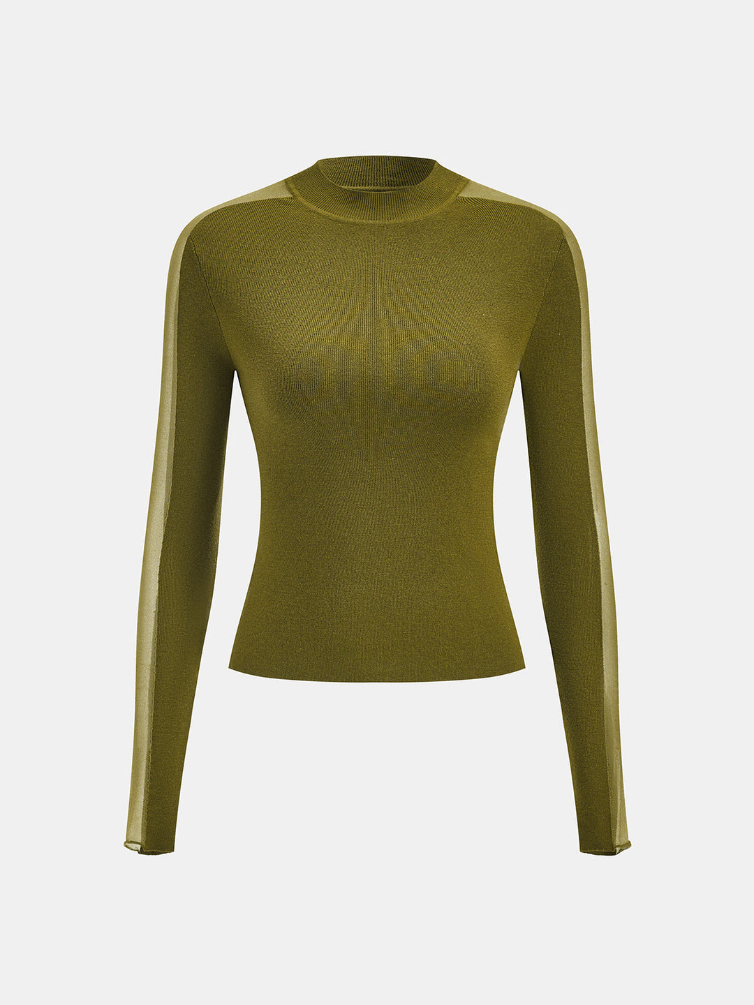 Mock Neck Sheer Panel Slim Knit Top