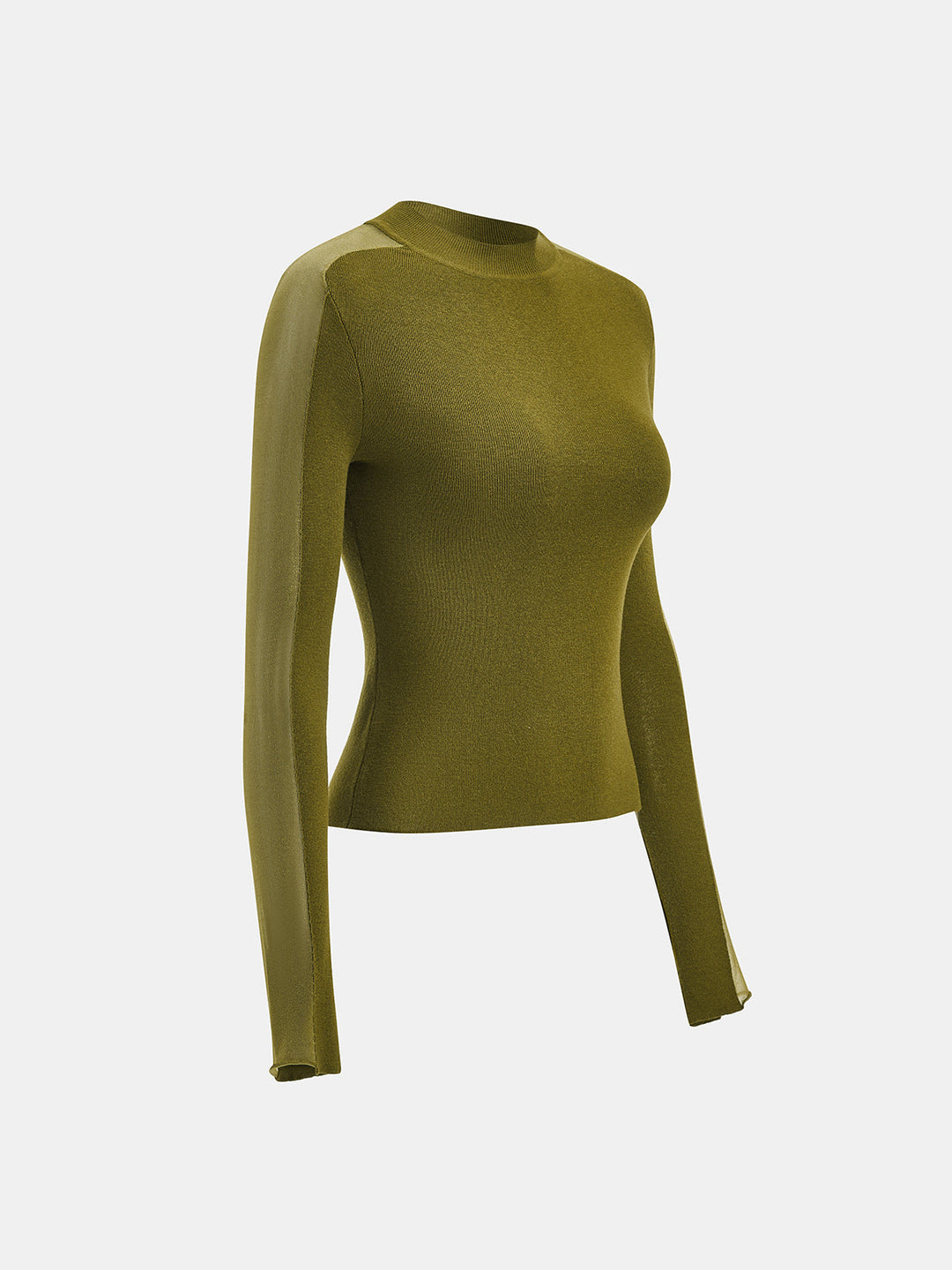 Mock Neck Sheer Panel Slim Knit Top