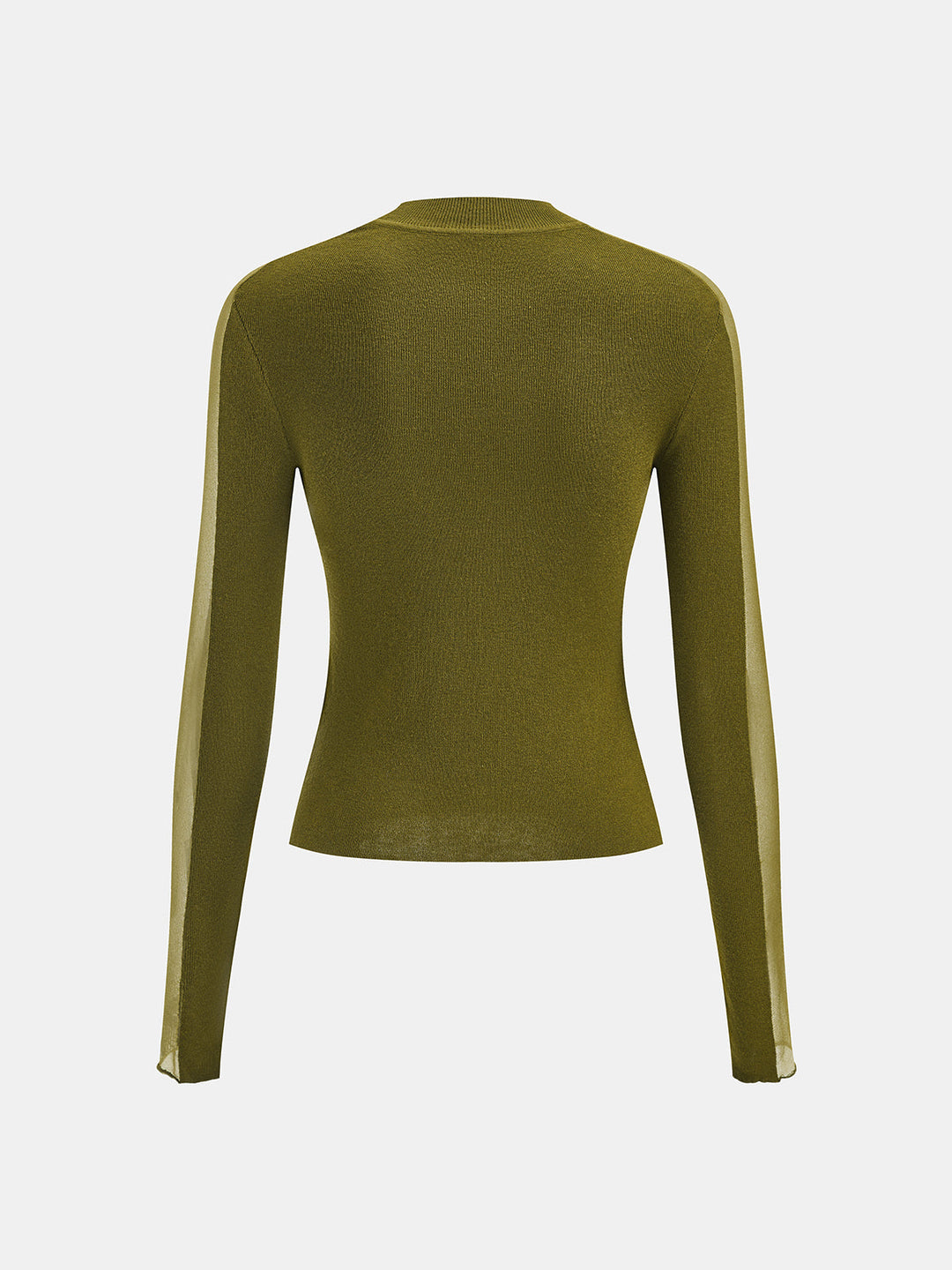 Mock Neck Sheer Panel Slim Knit Top