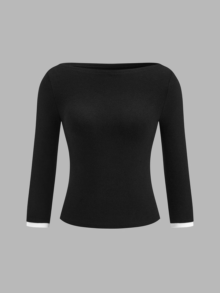 Warm‑Stretch Boat Neck 3/4 Sleeve Top