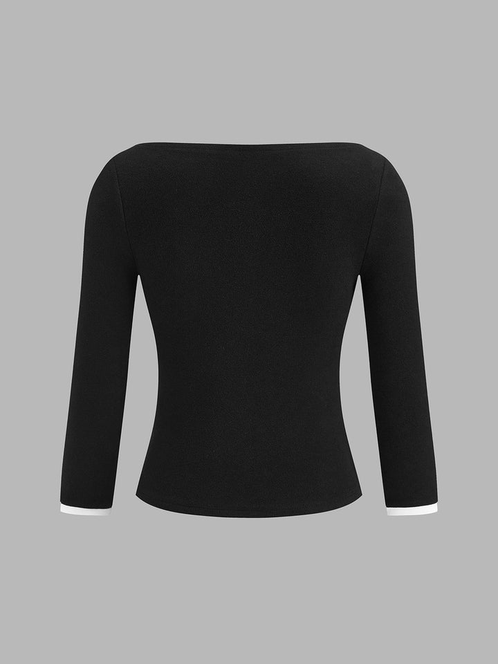Warm‑Stretch Boat Neck 3/4 Sleeve Top