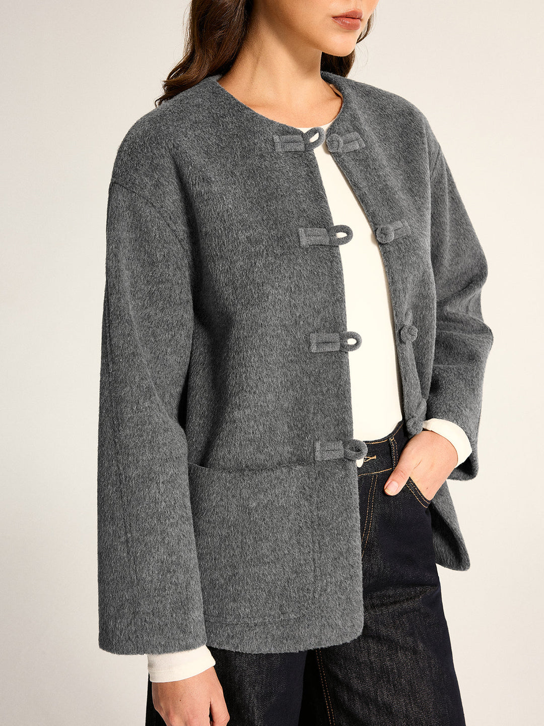Frog Button Wool Blend Coat