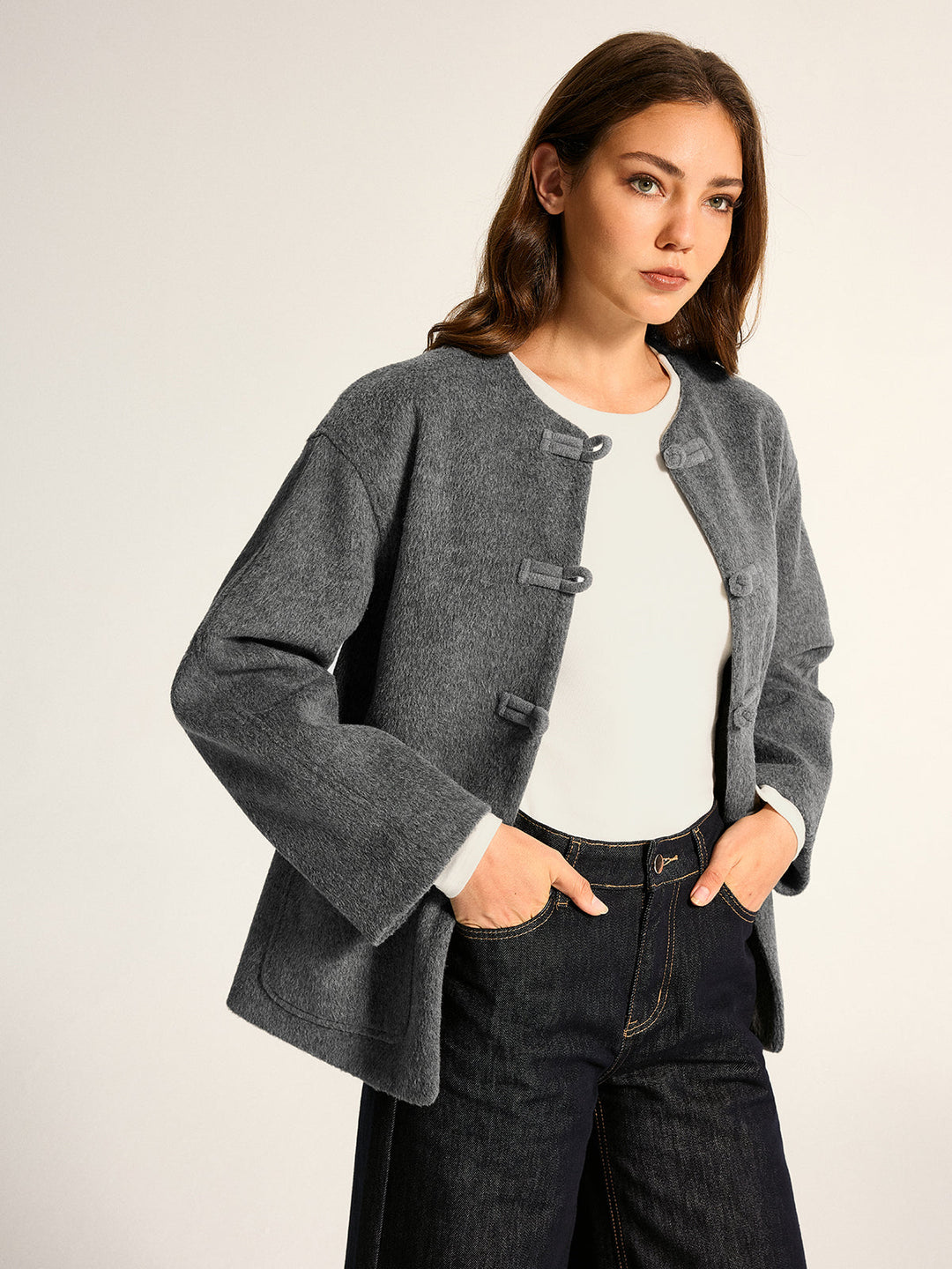 Frog Button Wool Blend Coat