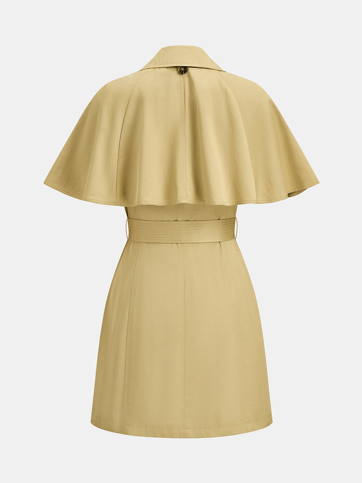 Detachable Cape Belted Trench Dress