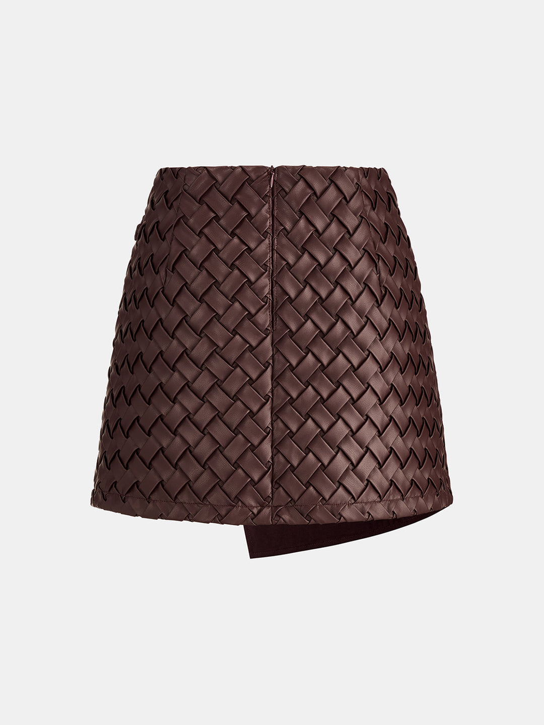 Woven Faux Leather Wrap Buckle Mini Skirt