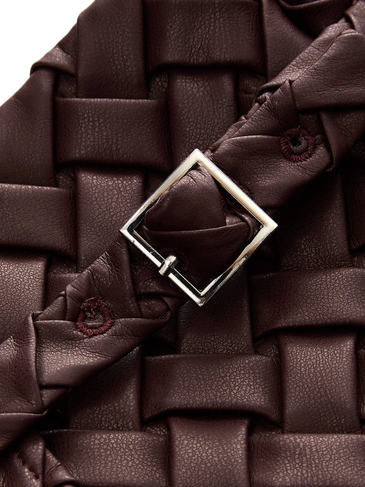 Woven Faux Leather Wrap Buckle Mini Skirt