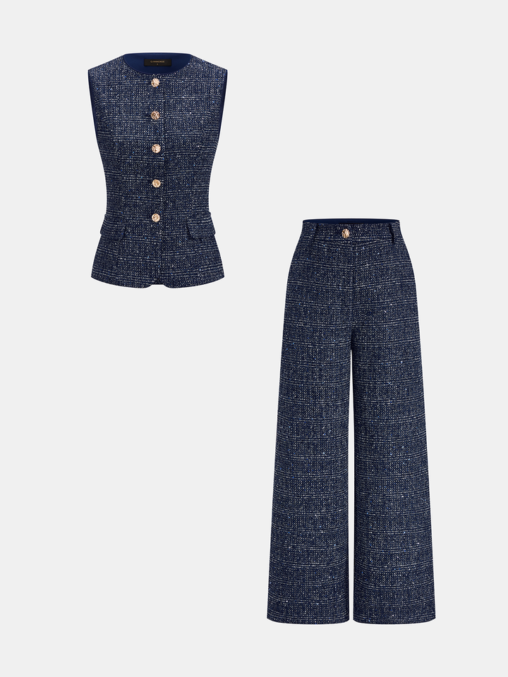 Wool Blend Tweed Two‑Piece Pants Set