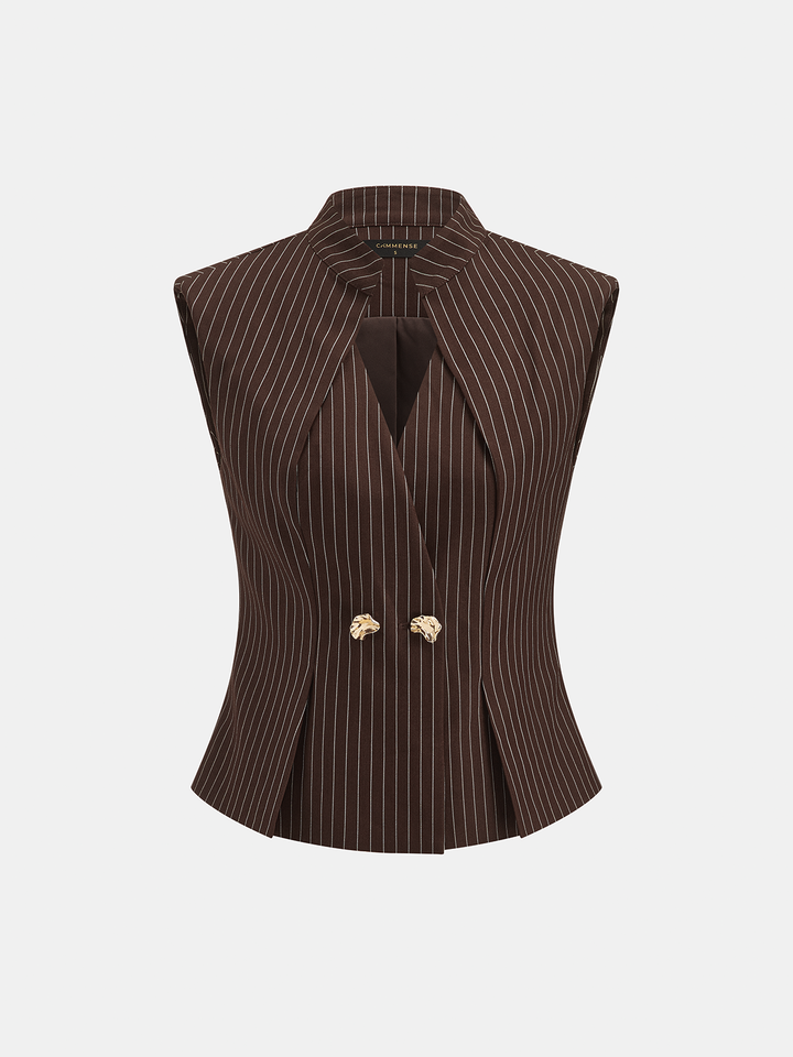 Metal Button Pinstripe Sleeveless Vest