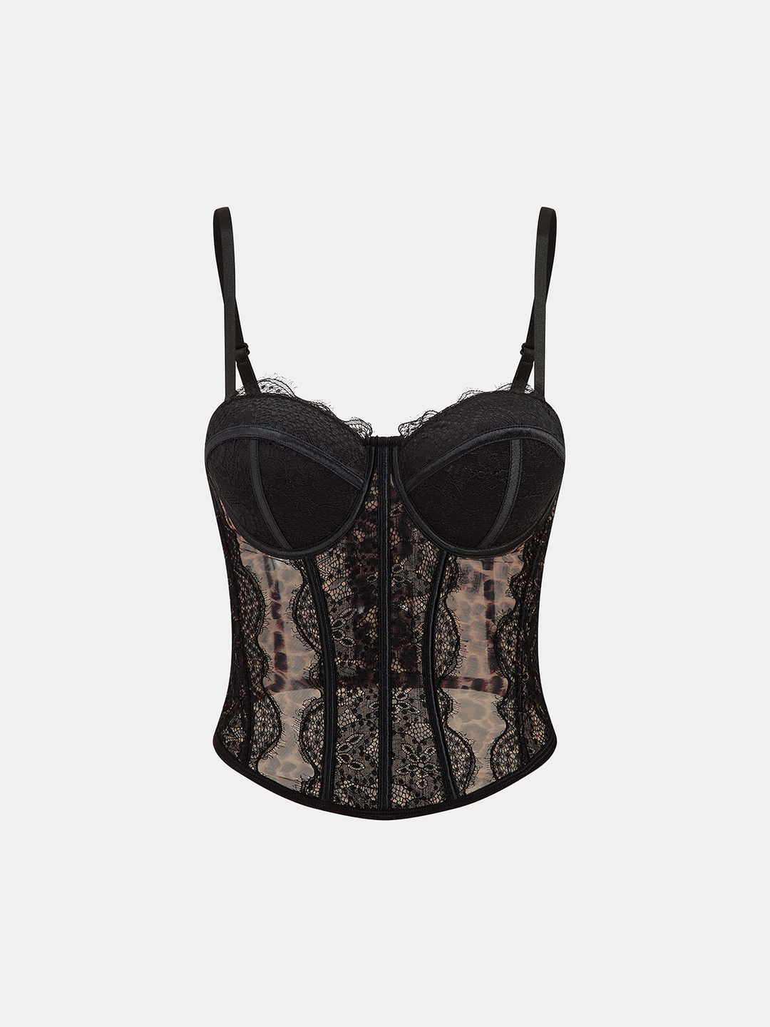 Leopard Mesh Lace Boned Corset Cami Top