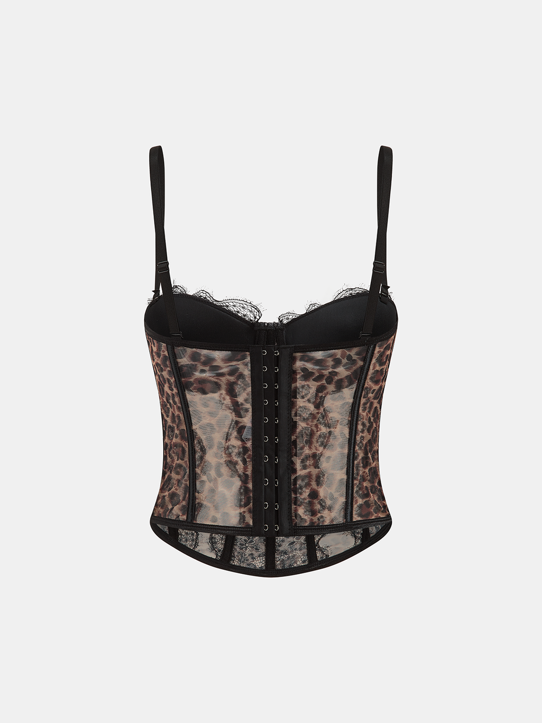 Leopard Mesh Lace Boned Corset Cami Top