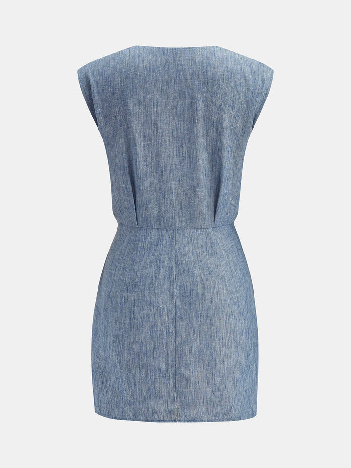 Wrap V Neck Pleated Mini Dress