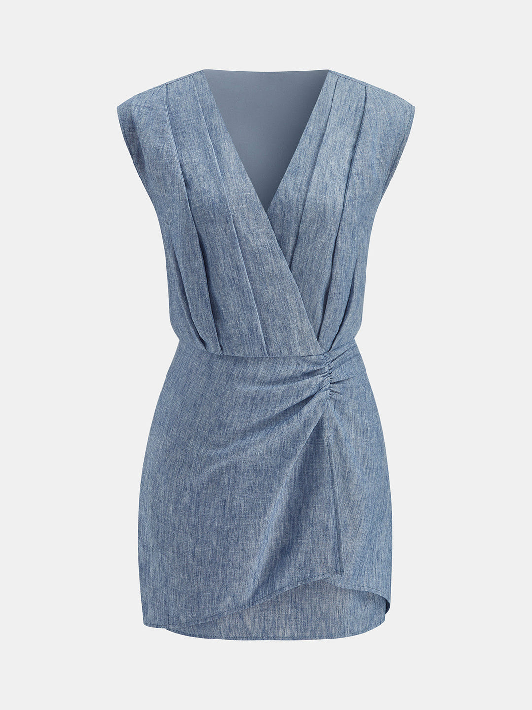 Wrap V Neck Pleated Mini Dress