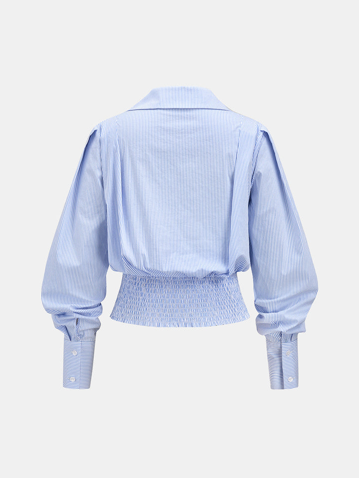 Striped Collared Ruched Waist Blouse