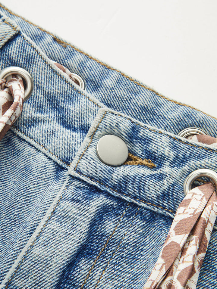 Scarf Tie Straight Leg Jeans