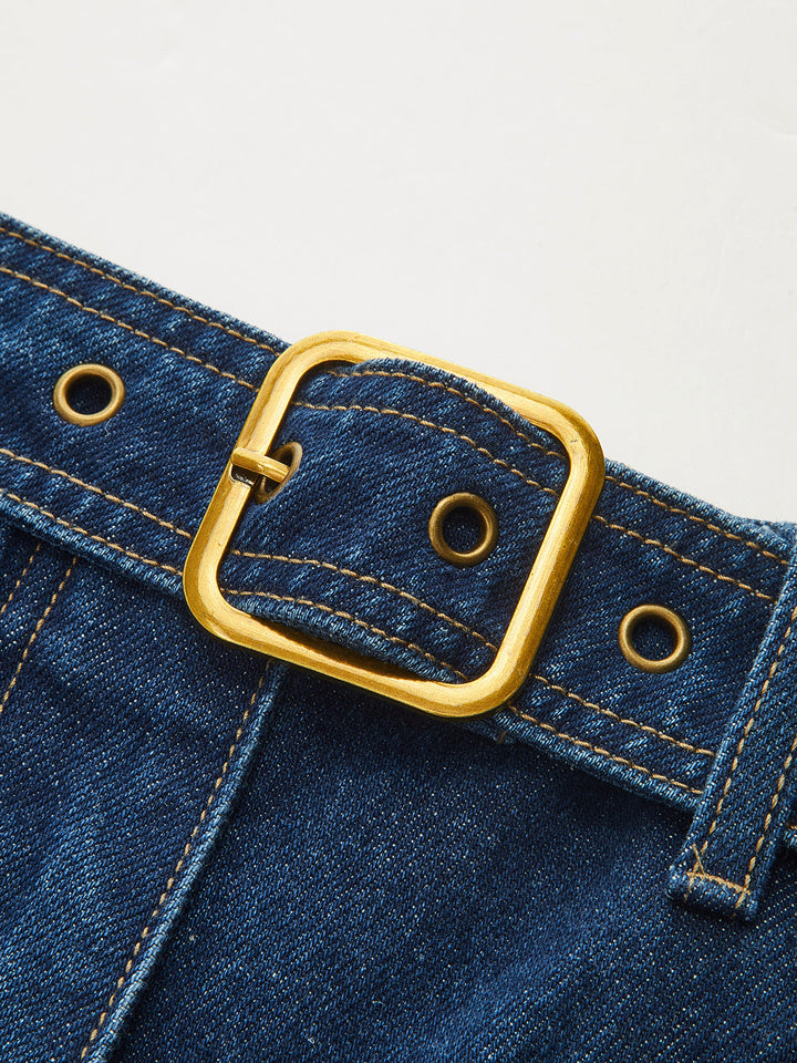 Belted Multi‑Pocket Barrel Cargo Jeans