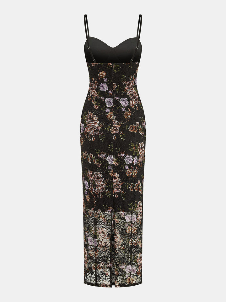 Floral Lace Sweetheart Neck Maxi Dress