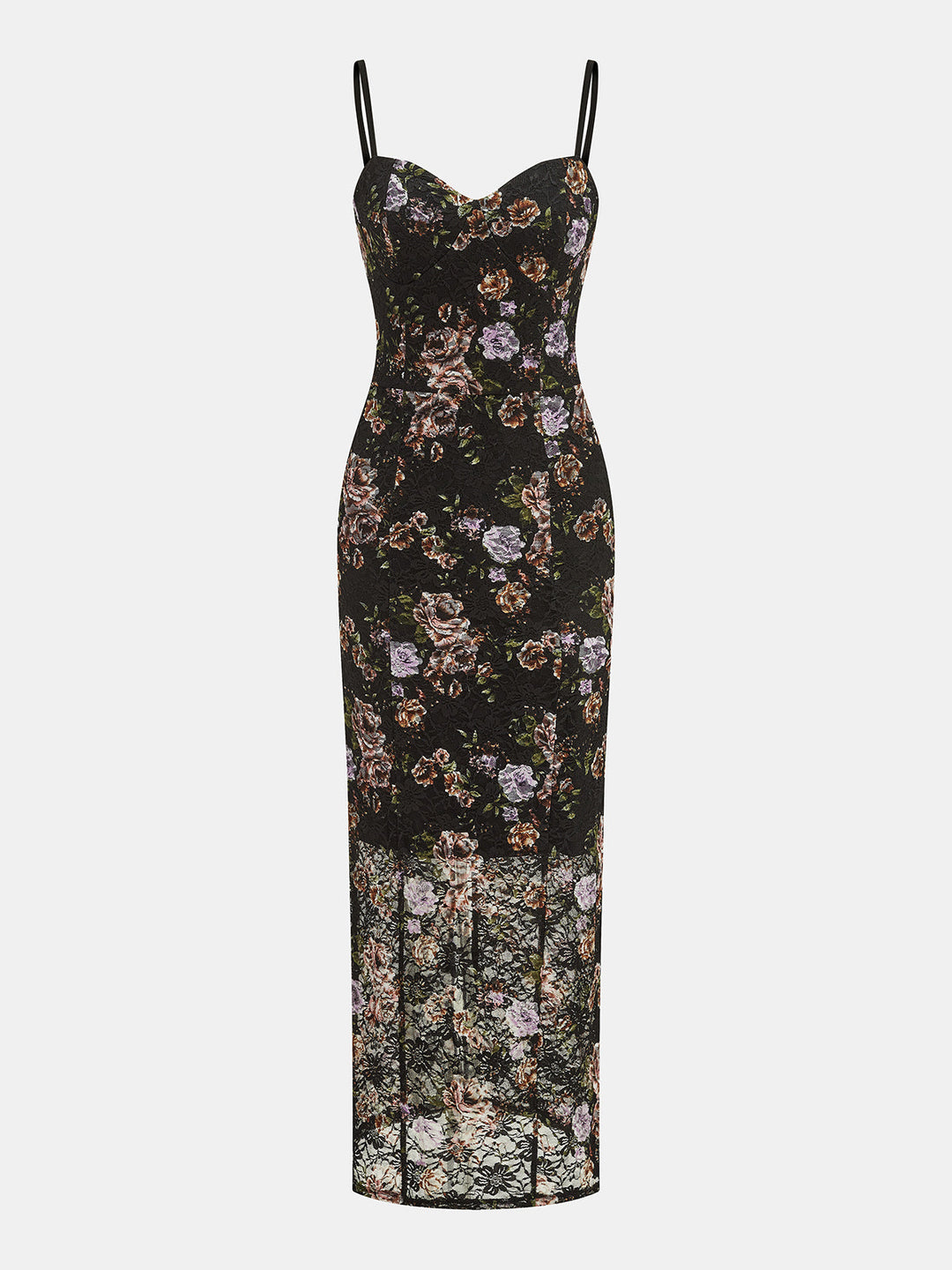 Floral Lace Sweetheart Neck Maxi Dress