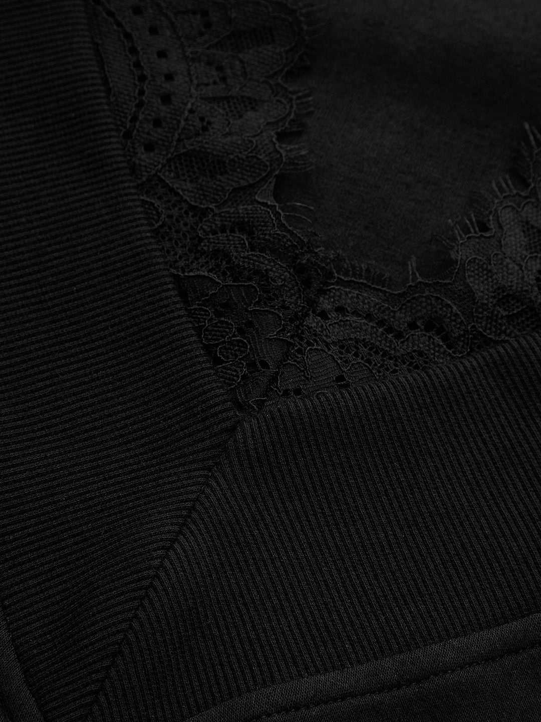 Lace Trim V‑Neck Balloon Sleeve Cropped Sweatshirt