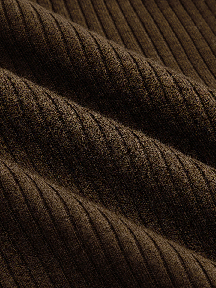 Wool Blend Ribbed Fitted Knit Top