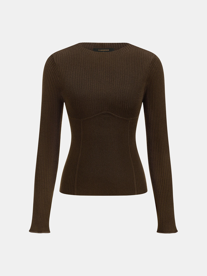 Wool Blend Ribbed Fitted Knit Top