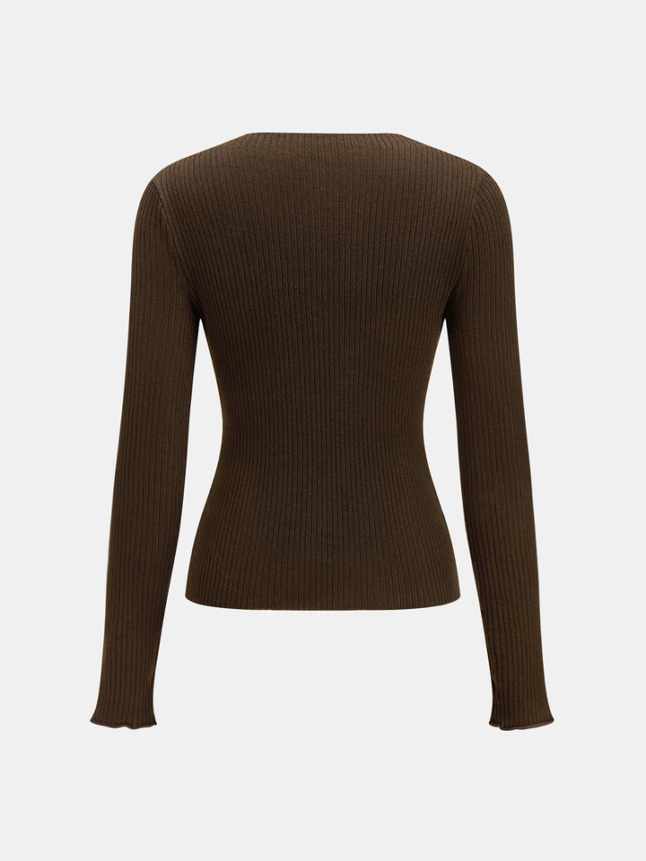 Wool Blend Ribbed Fitted Knit Top