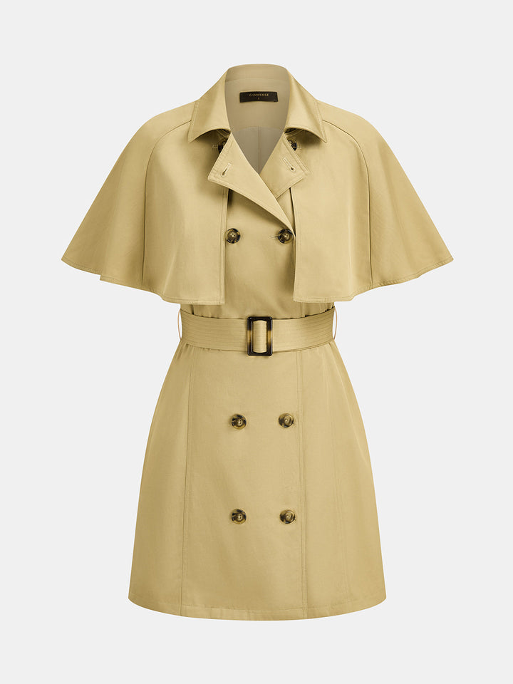 Detachable Cape Belted Trench Dress