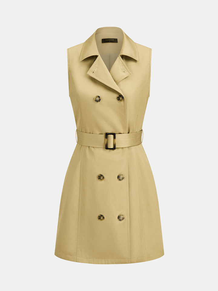 Detachable Cape Belted Trench Dress