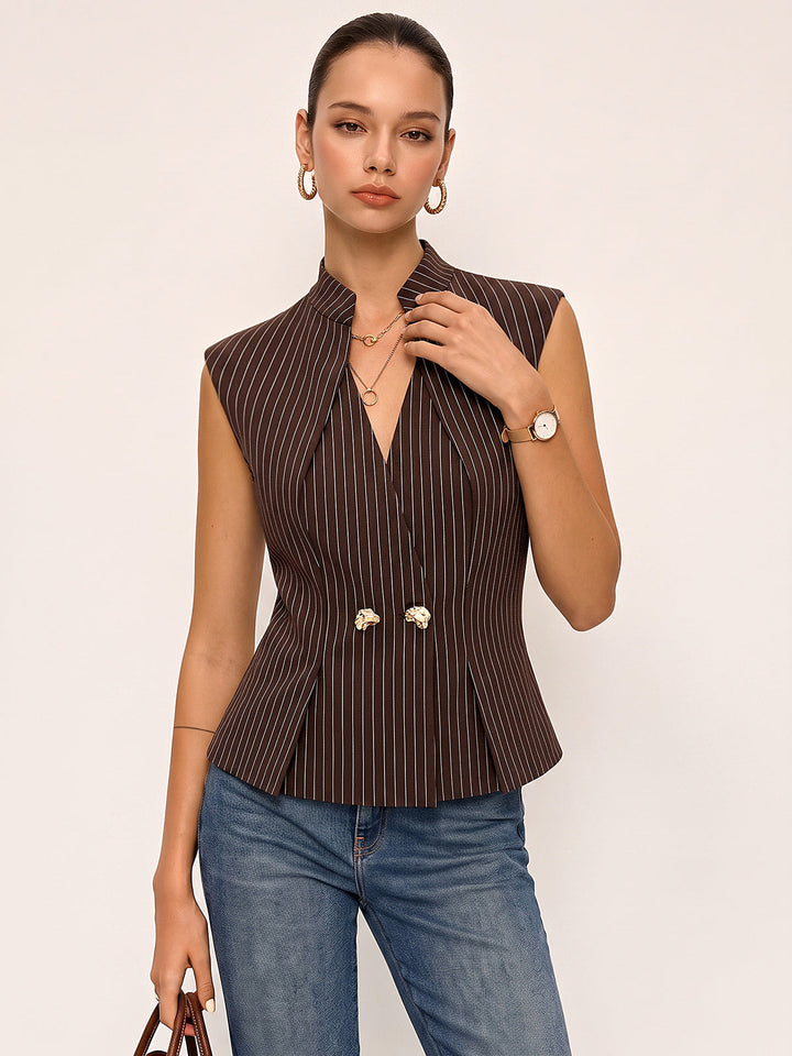 Metal Button Pinstripe Sleeveless Vest