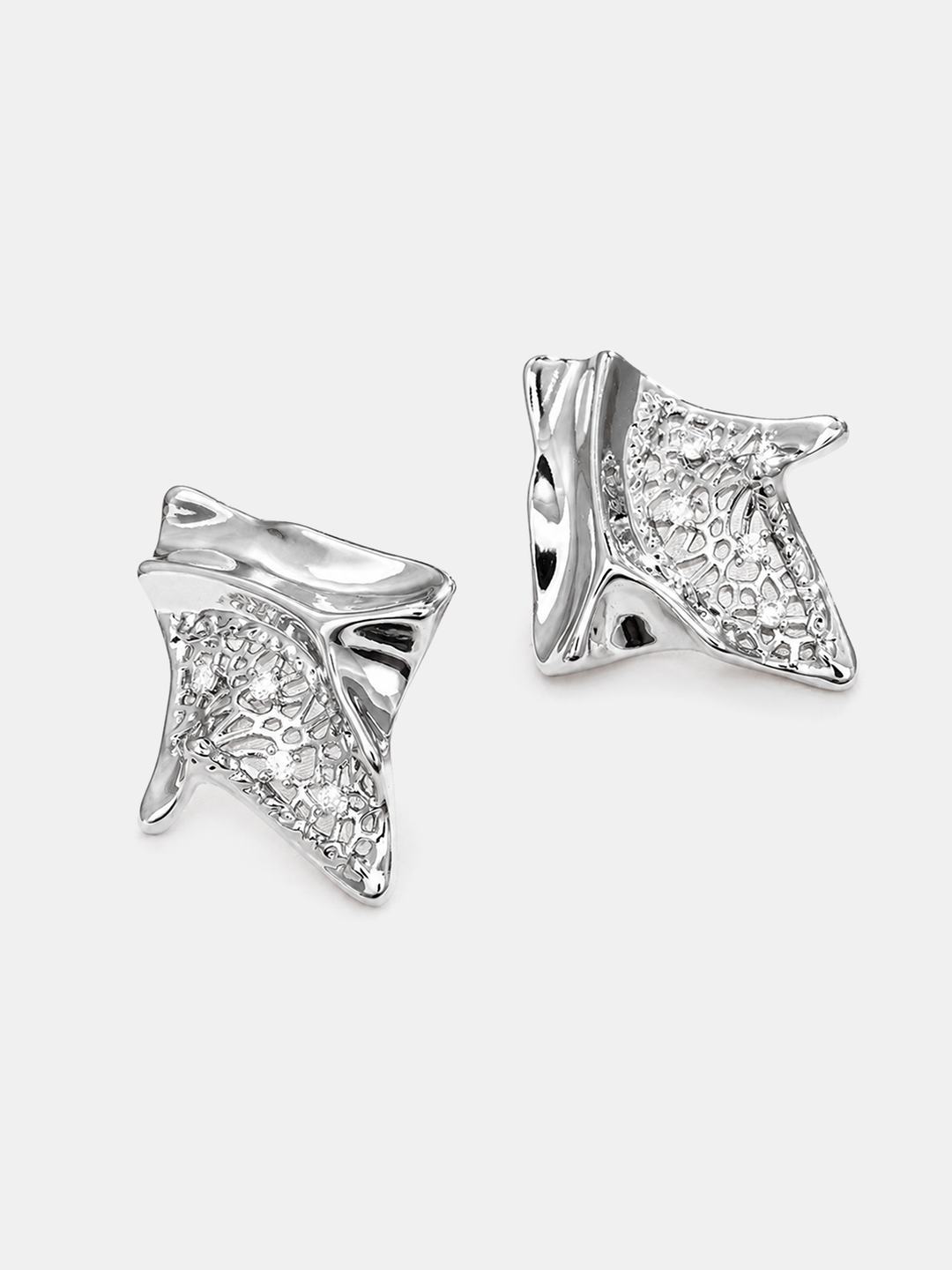 Irregular Filigree Diamond Stud Earrings