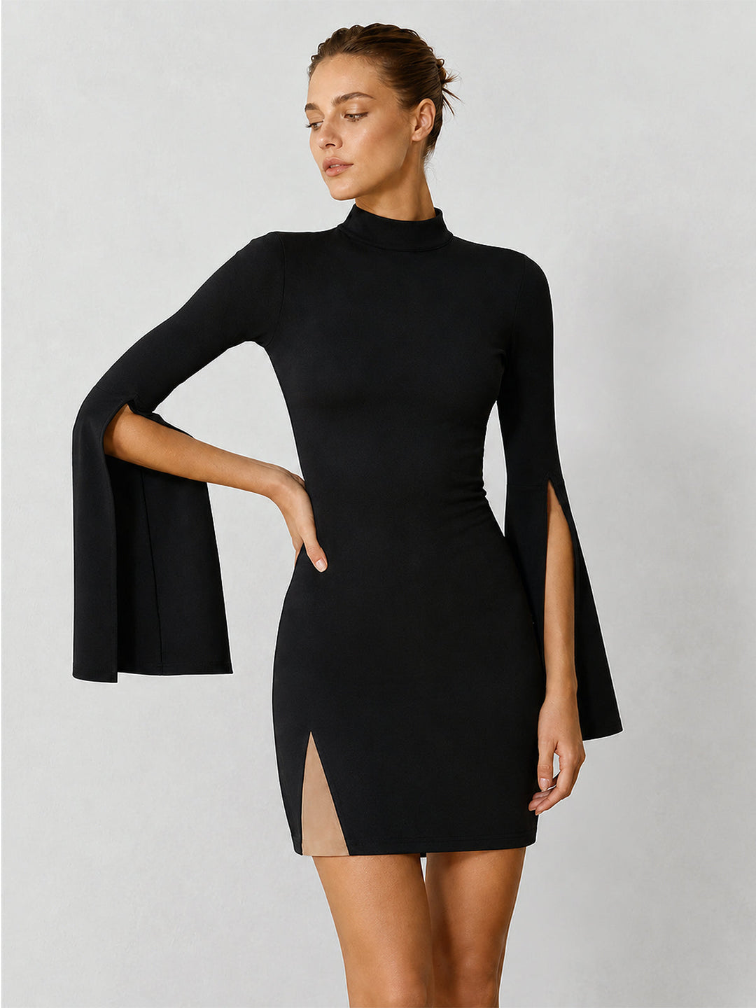 High Neck Split Sleeve Mini Dress