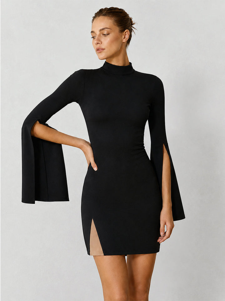 High Neck Split Sleeve Mini Dress