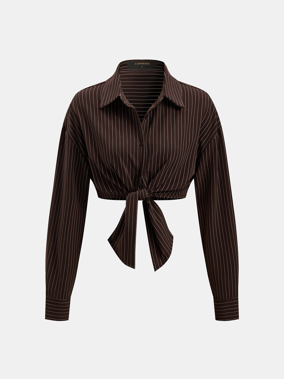 Cropped Knot Detail Pinstripe Two‑Piece Outfit