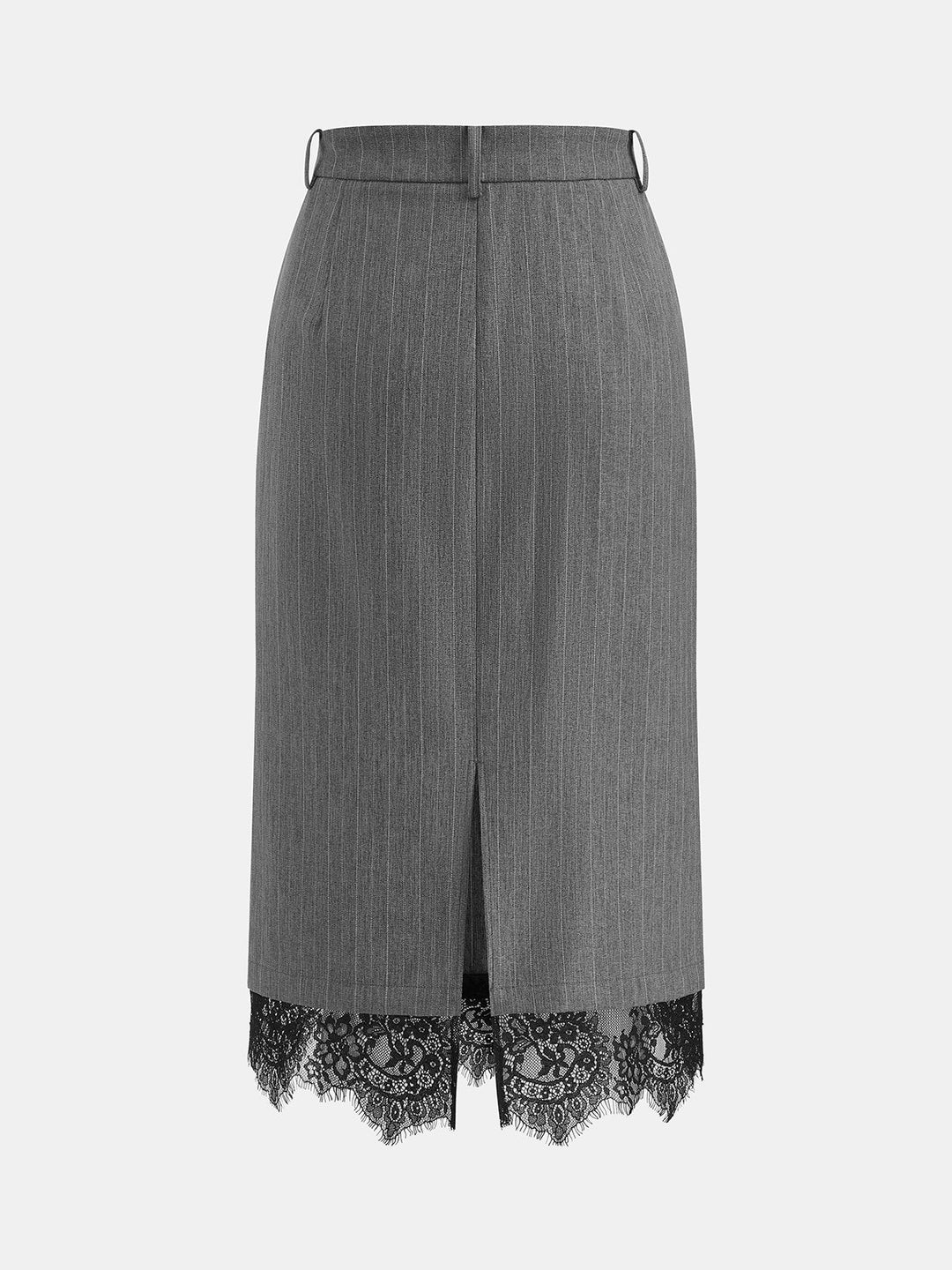 Pinstripe Lace Hem Midi Skirt