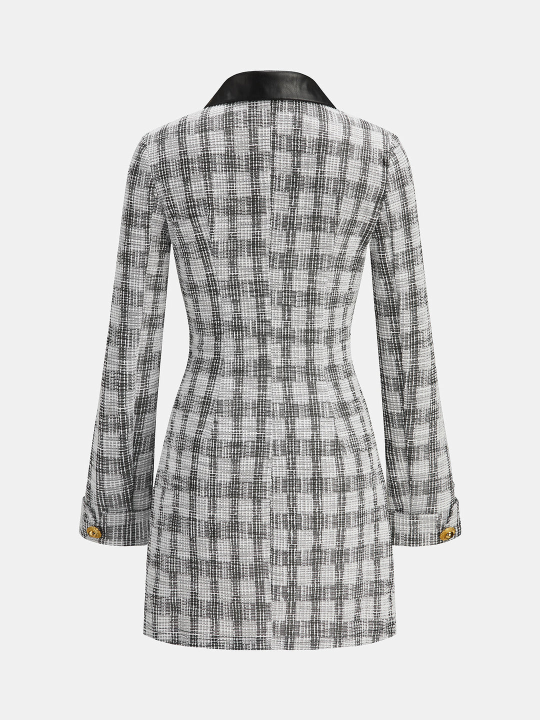 Faux Leather Collar Plaid Tweed Mini Dress
