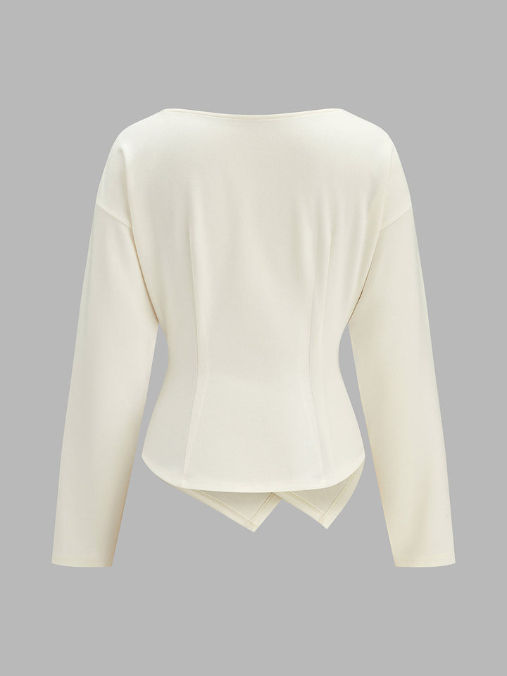 Wrap Asymmetric Hem Long Sleeve Top