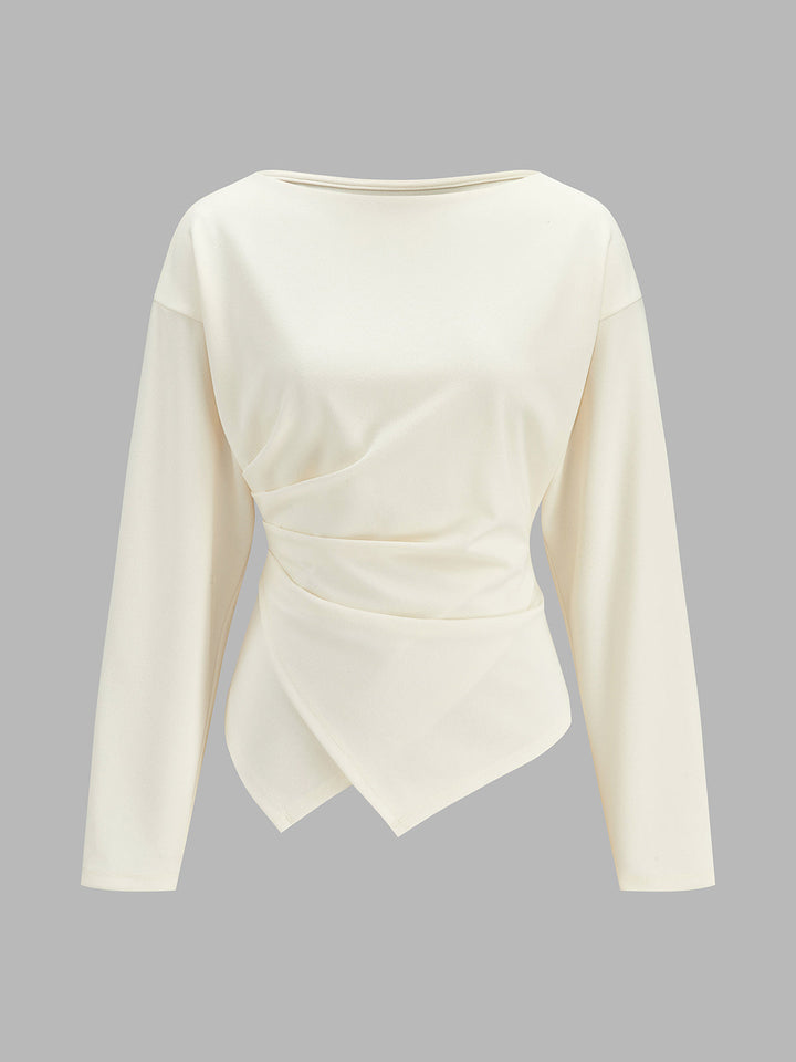 Wrap Asymmetric Hem Long Sleeve Top