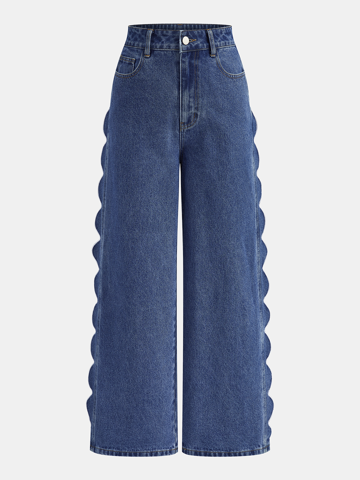 Scallop Side Wide Leg Jeans