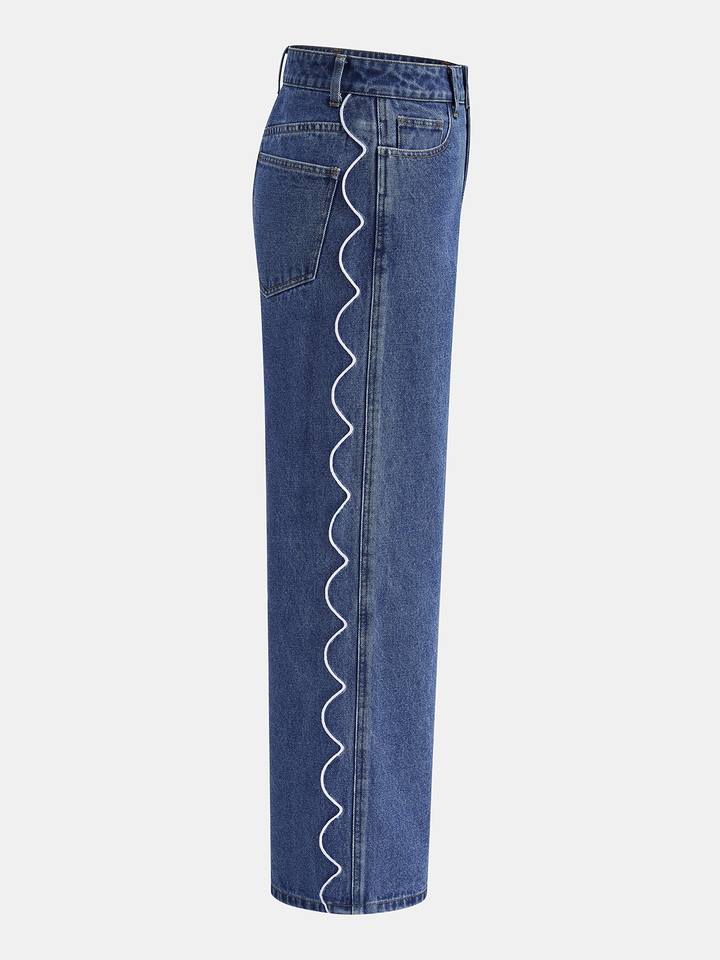 Scallop Side Wide Leg Jeans